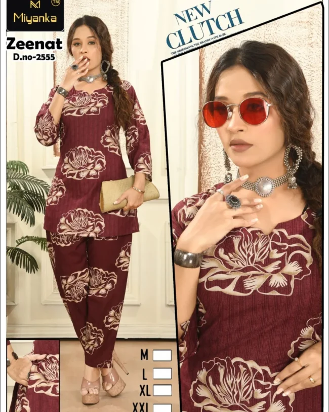 Zeenat miyanka short top pent set (Wine Red)