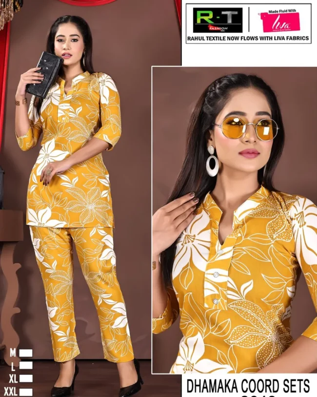 Dhamaka r-t top pent set (Mustard Yellow)