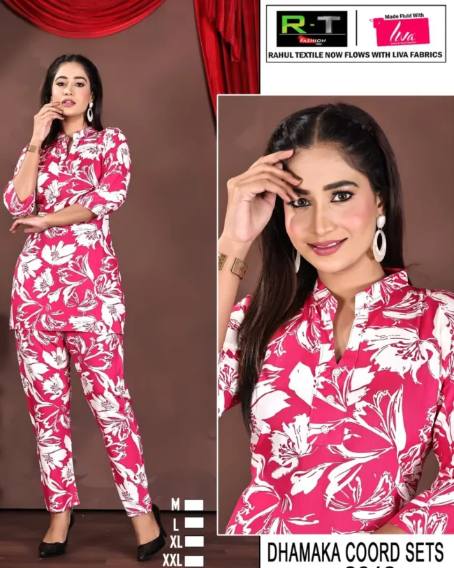 Dhamaka r-t top pent set (Dark Pink)