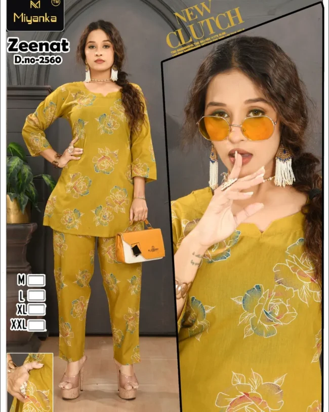 Zeenat miyanka short top pent set (Mustard Yellow)