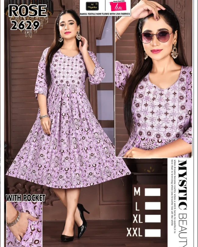 Rose miyanka kurti (Lilac White)