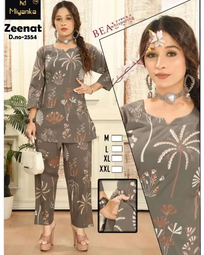 Zeenat miyanka short top pent set (Ash Taupe)