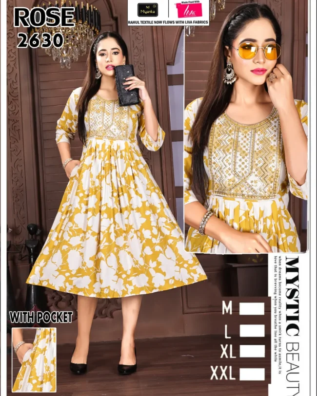 Rose miyanka kurti (Yellow Cream)