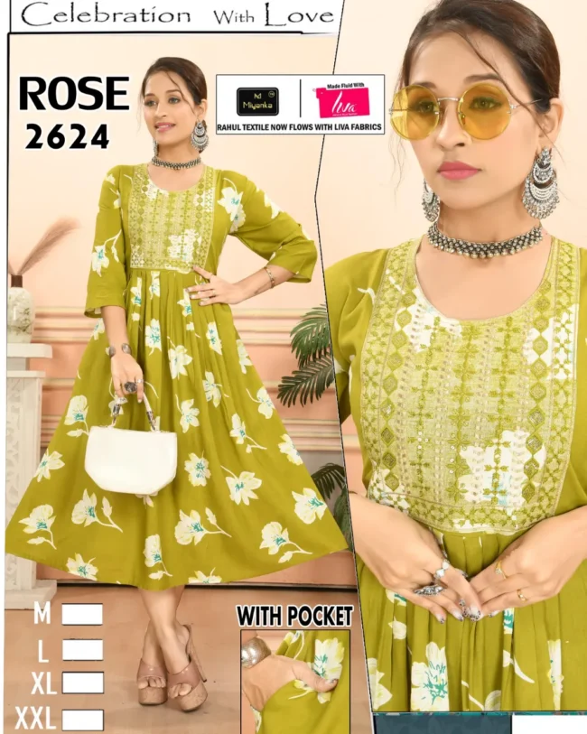 Rose miyanka kurti (Lime Green)