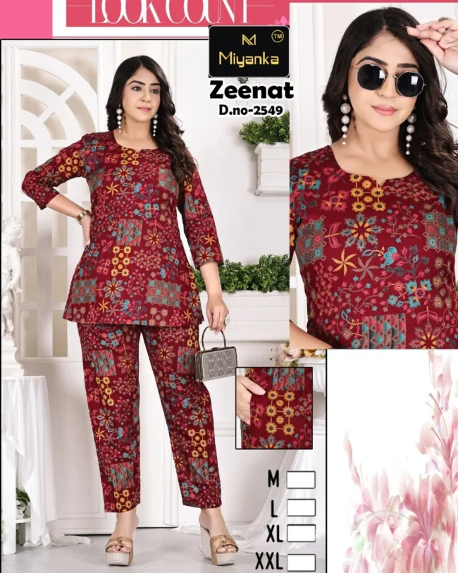 Zeenat miyanka short top pent set (Crimson Maroon)