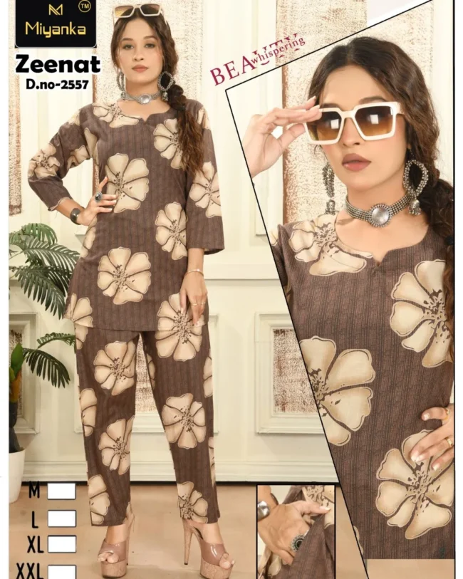 Zeenat miyanka short top pent set (Cocoa Brown)