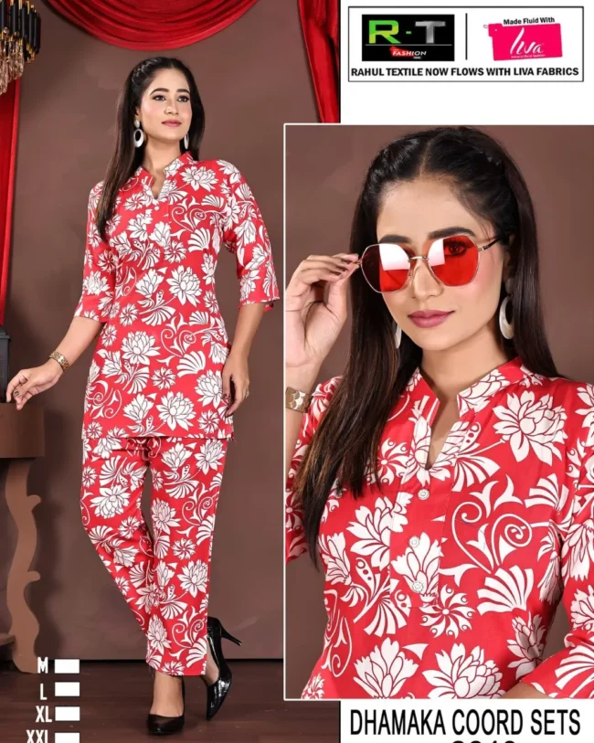 Dhamaka r-t top pent set (Red)