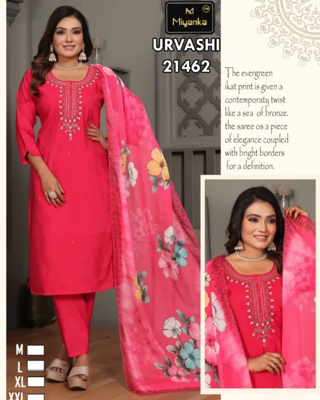 Urvashi miyanka kurti pent set in handwork (Coral Pink)