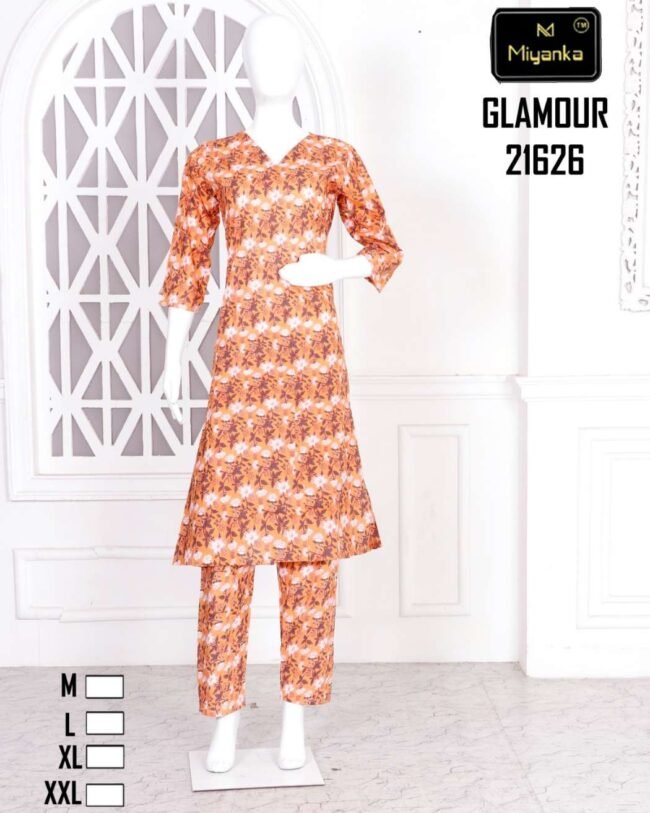 GLAMOUR MIYANKA Kurti Pant Co-Ord Set (Orange)