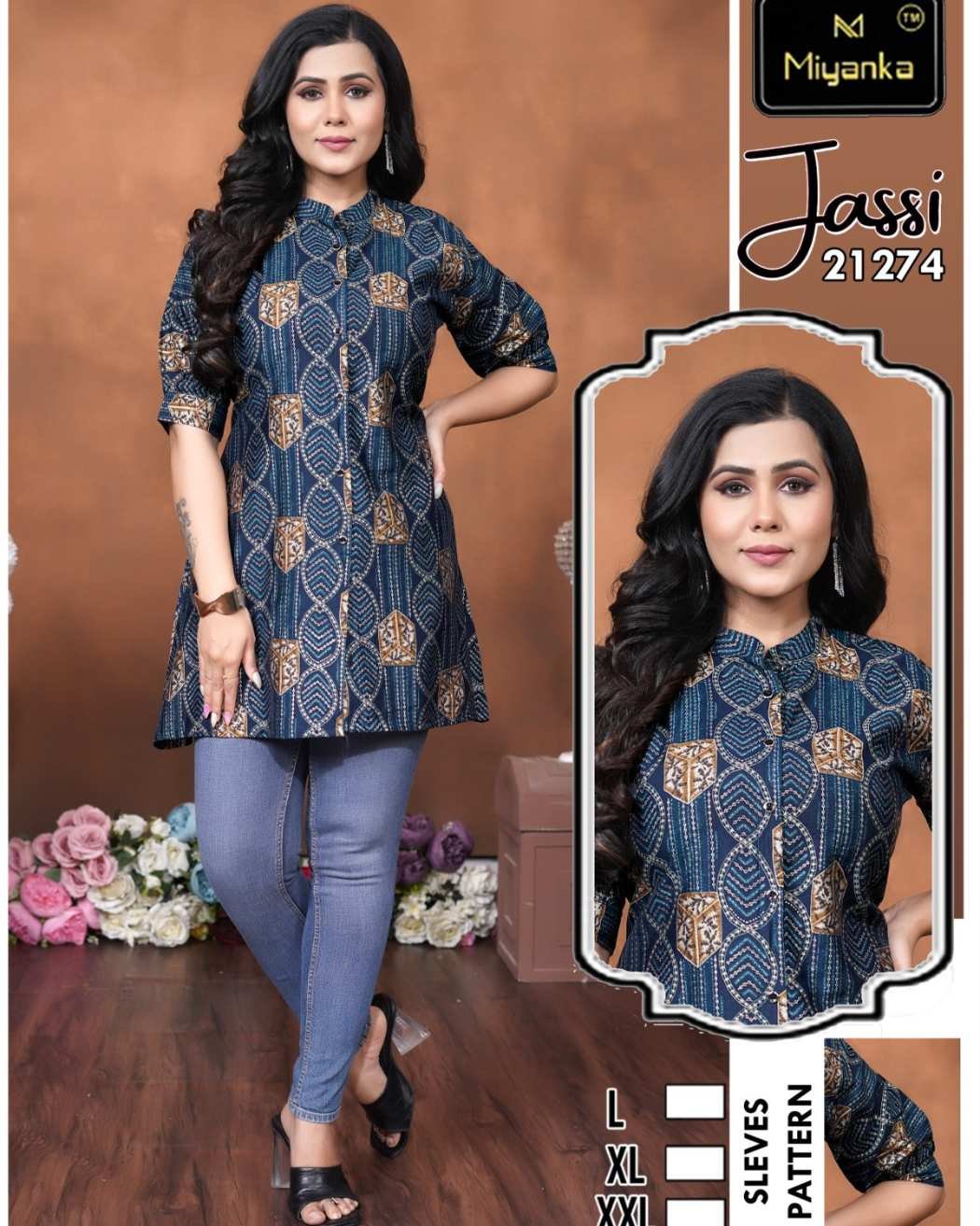 JASSI MIYANKA Short Top (Dark Blue with Golden Print)