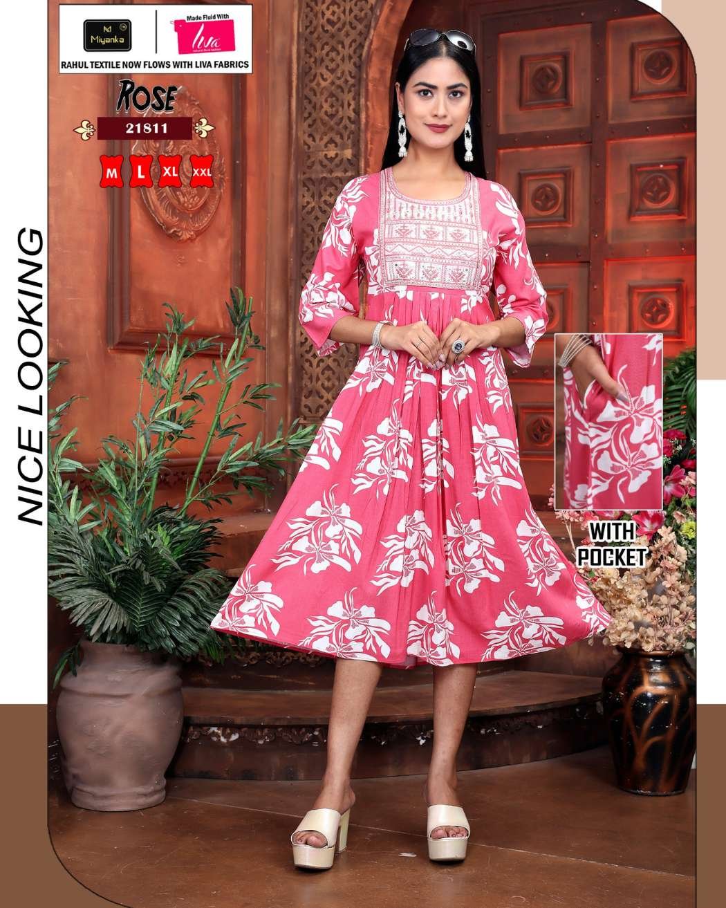 Rose miyanka kurti (Red with White print)